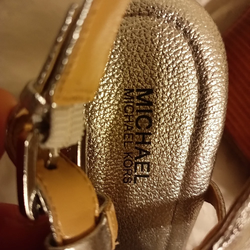 Michael Kors silver Holly rope wedge size 7